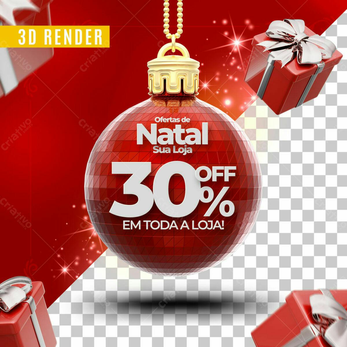 Selo 3D promocional Natal vermelho e dourado