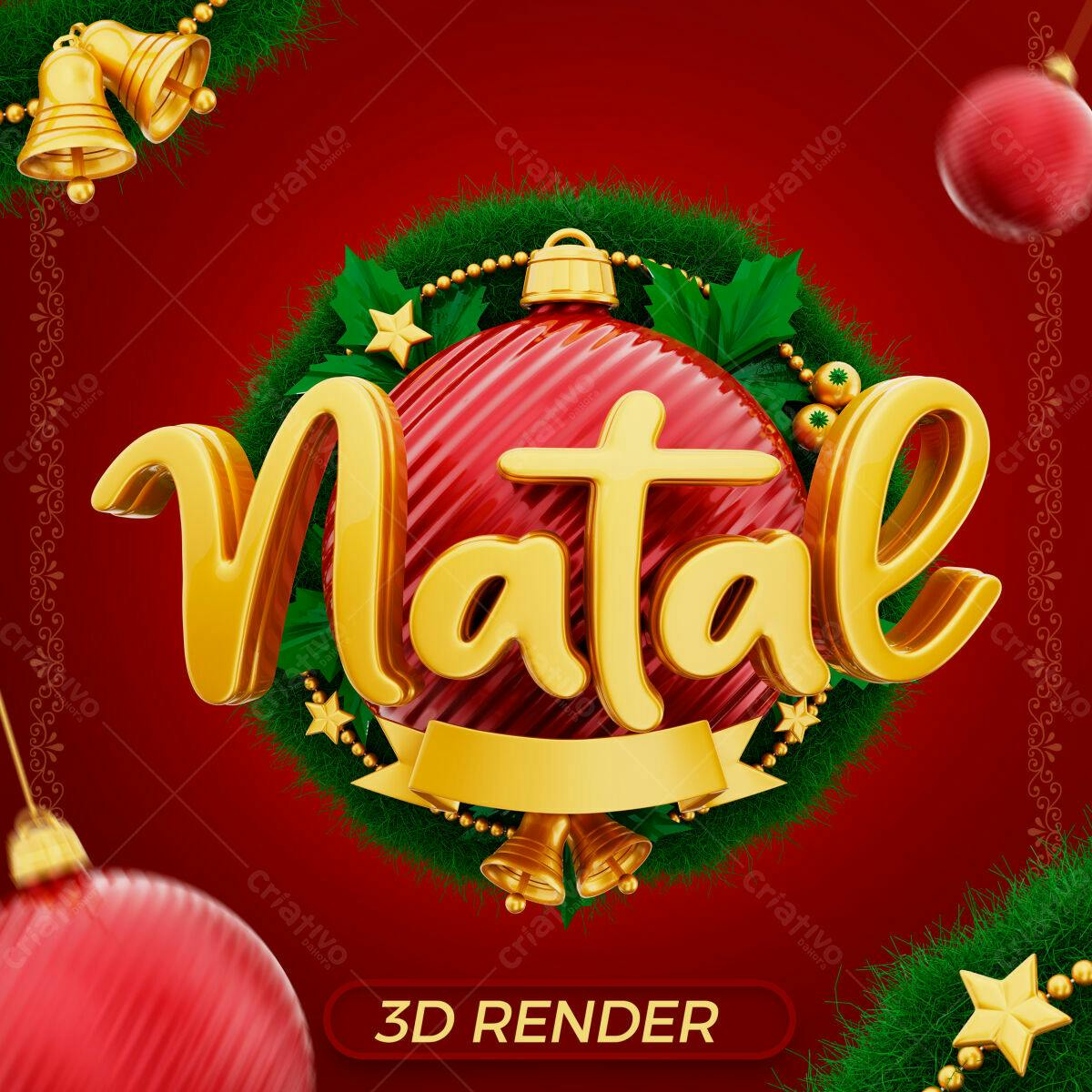 Selo 3D Natalino dourado e vermelho