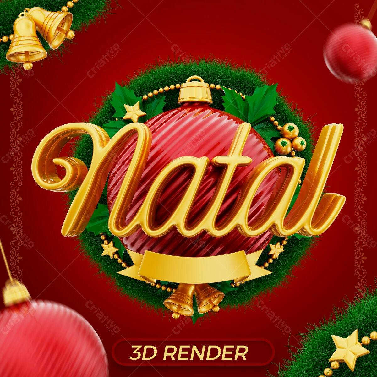 Selo 3D Natalino dourado e vermelho