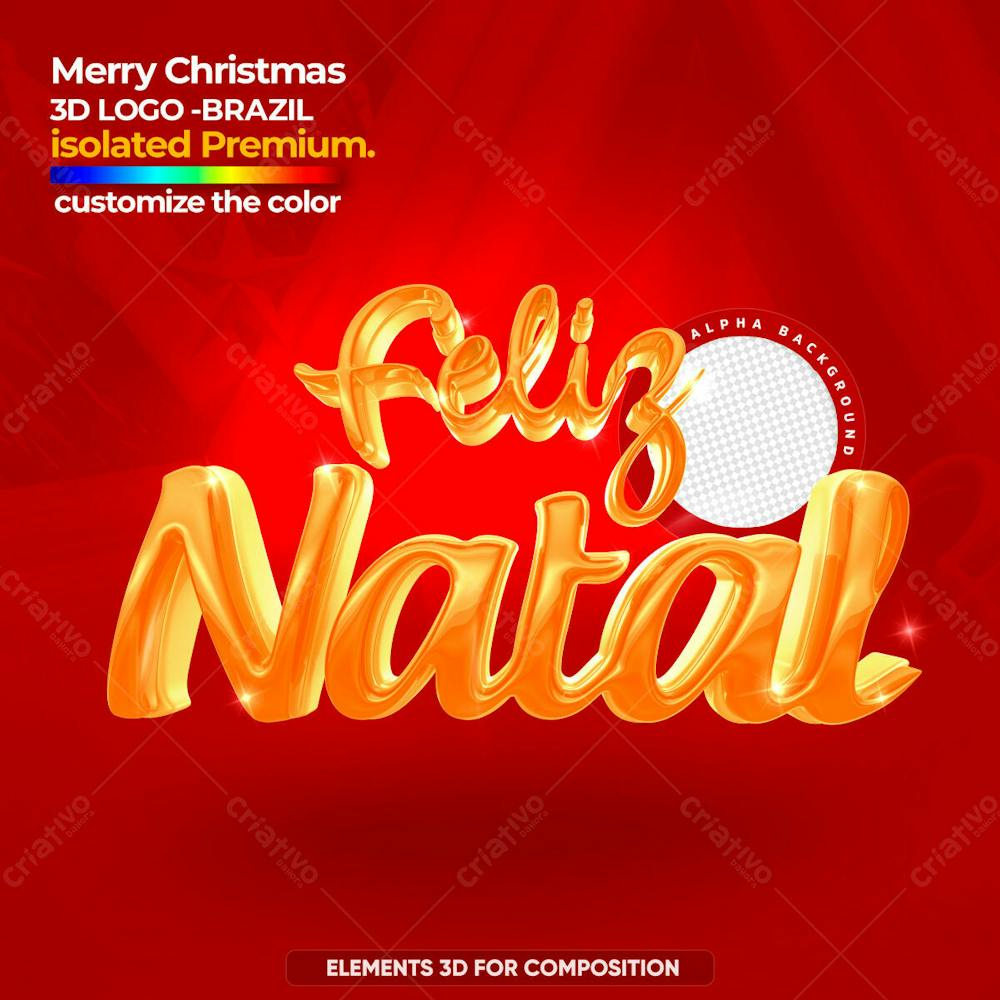 Feliz Natal Texto 3D Para Composicao Cores Editaveis Psd