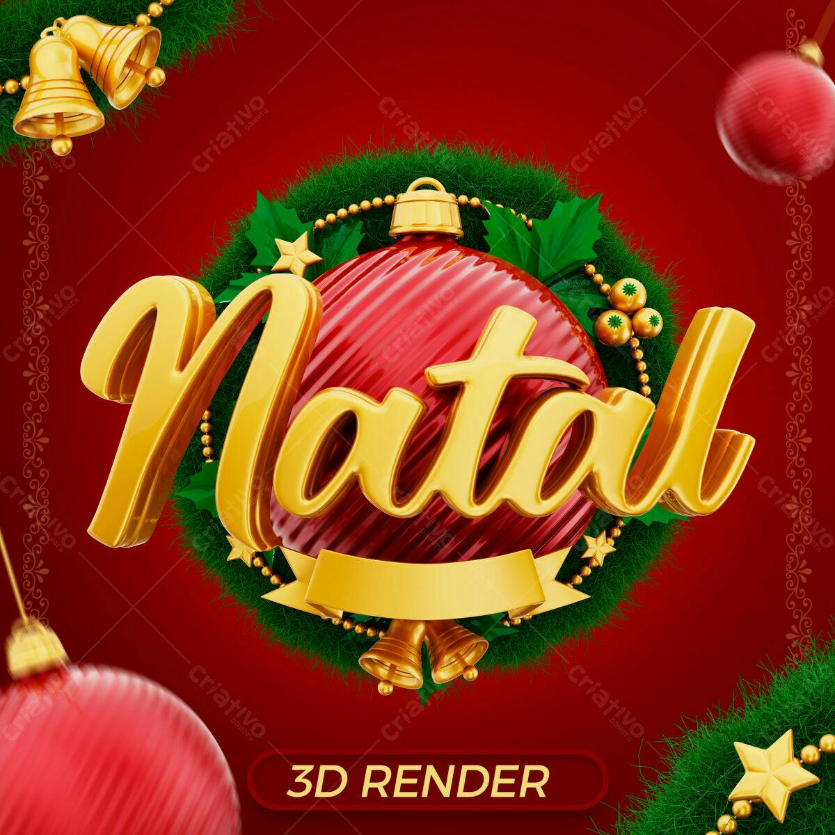 Selo 3D Natalino dourado e vermelho