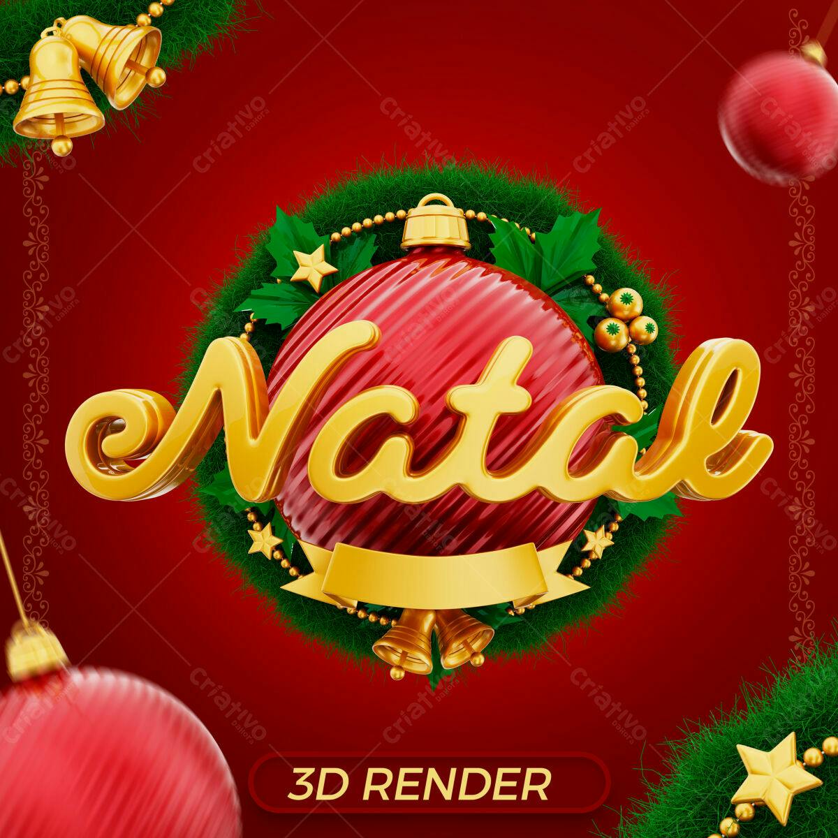 Selo 3D Natalino Dourado e Vermelho