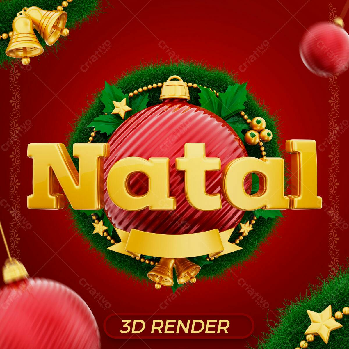 Selo 3D Natalino Dourado e Vermelho