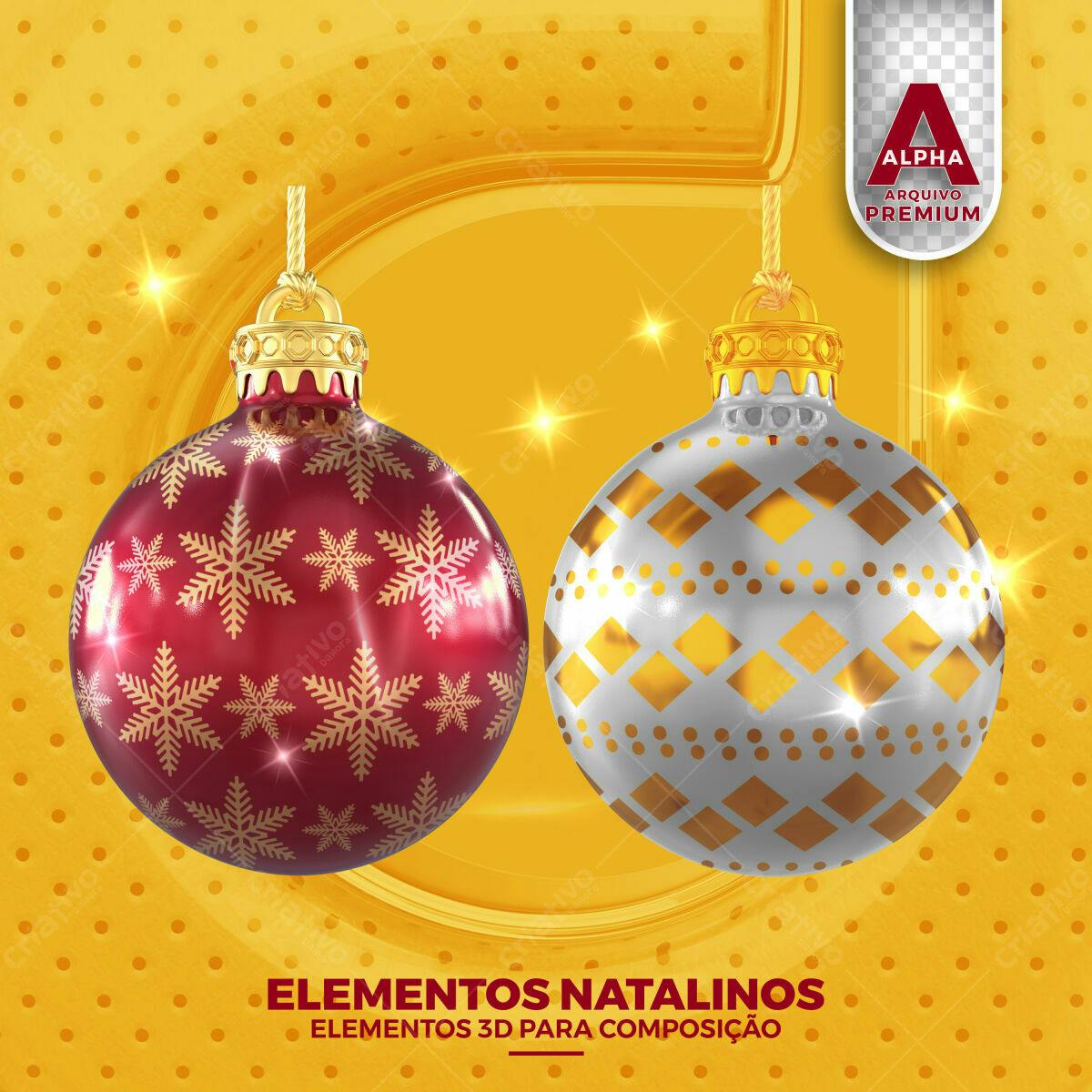 Selo 3D Natalino Esfera Vermelha e Dourada