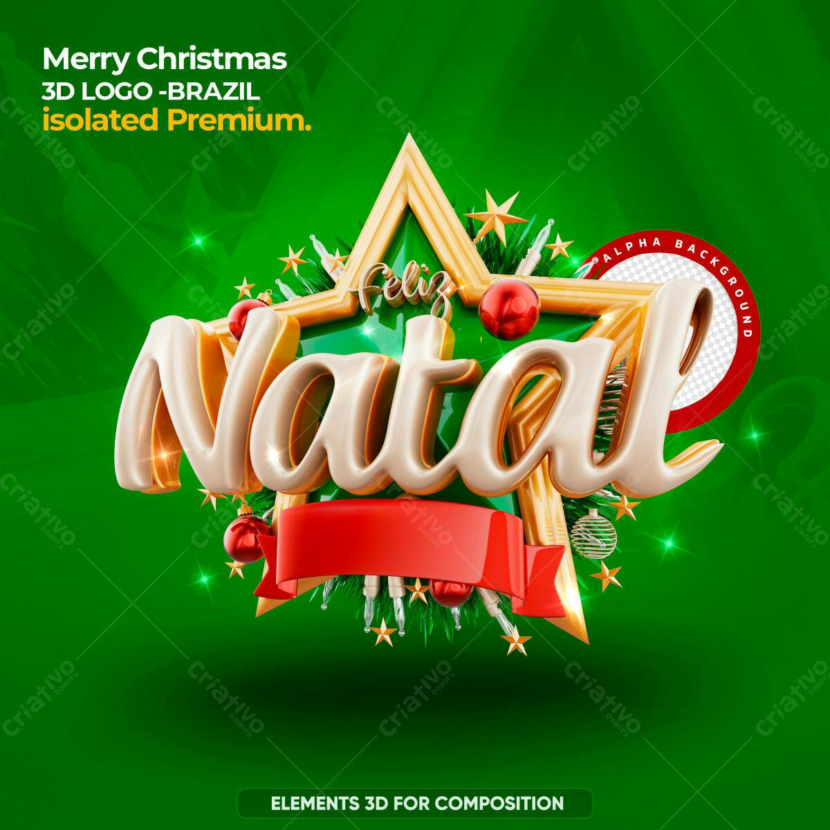 Selo 3D Natalino dourado e creme