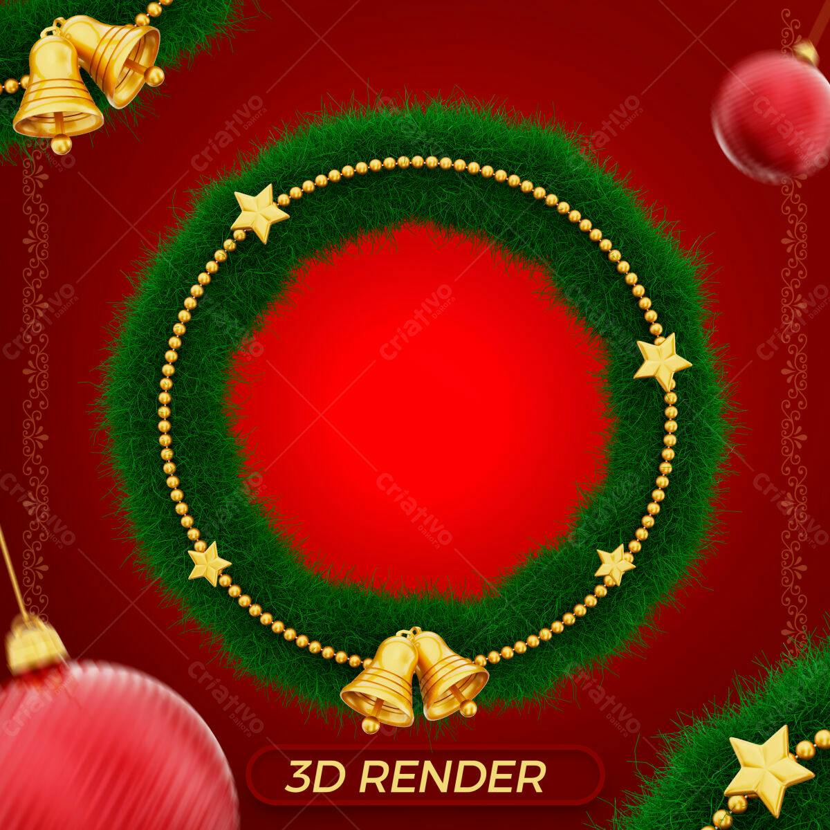 Selo 3D Natalino Verde e Dourado com Guirlanda