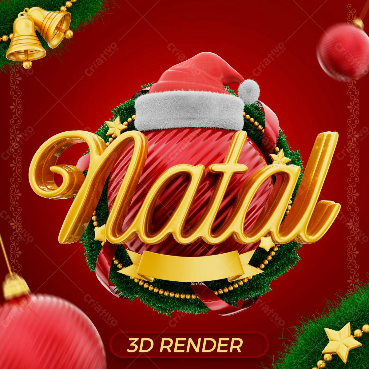 Selo 3D Natalino Vermelho e Dourado