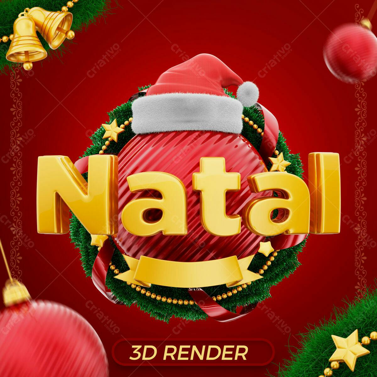 Selo 3D Natalino Vermelho e Dourado
