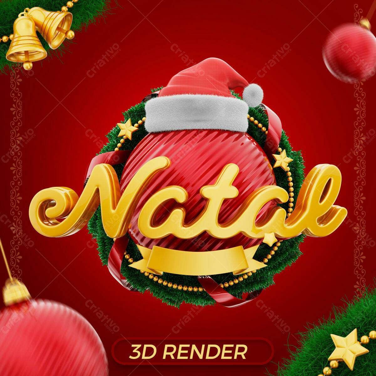 Selo 3D Natalino Vermelho e Dourado