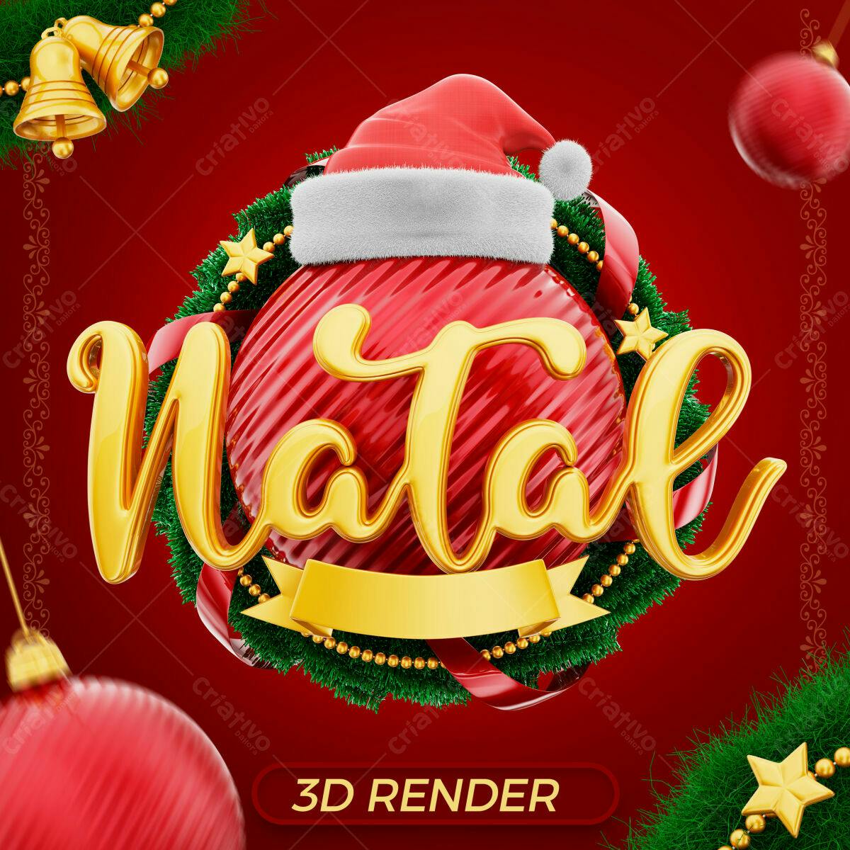 Selo 3D Natalino dourado e vermelho