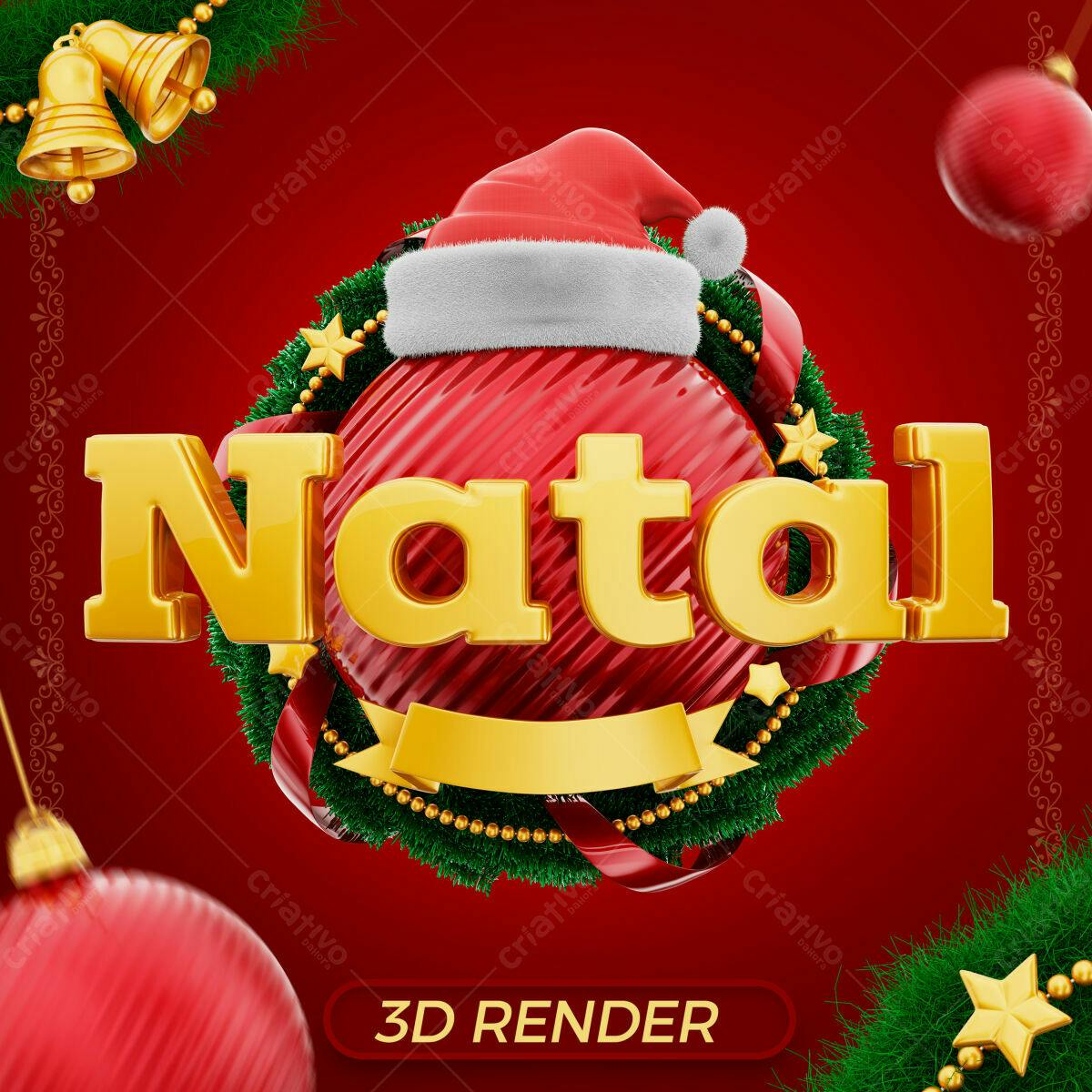 Selo 3D Natalino Vermelho e Dourado