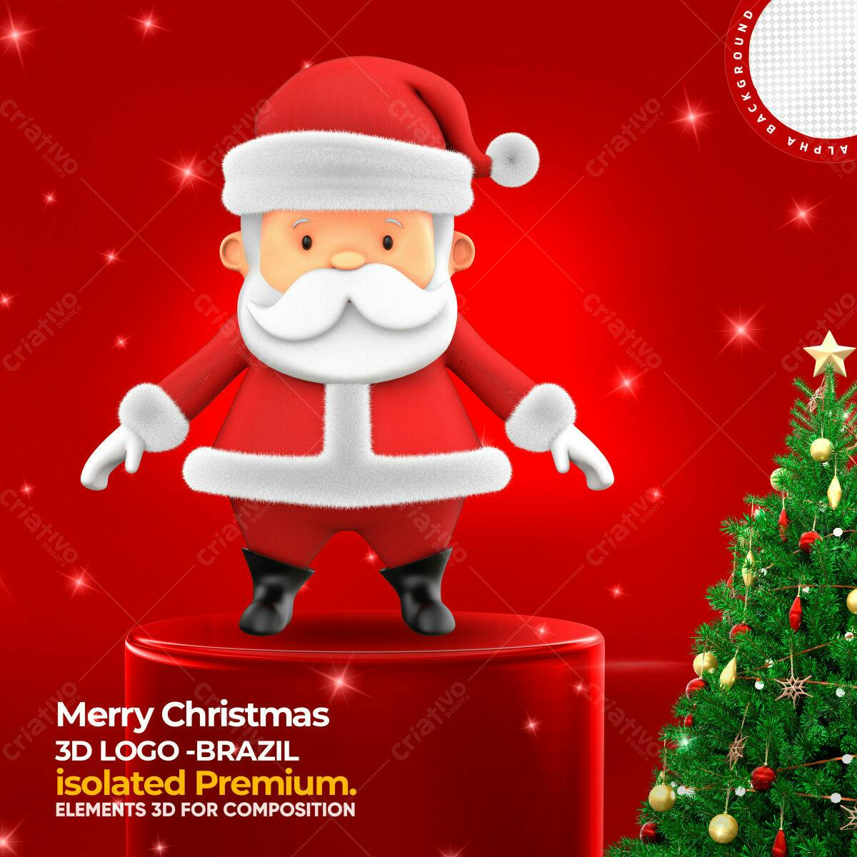 Selo 3D Natalino Papai Noel Vermelho e Branco