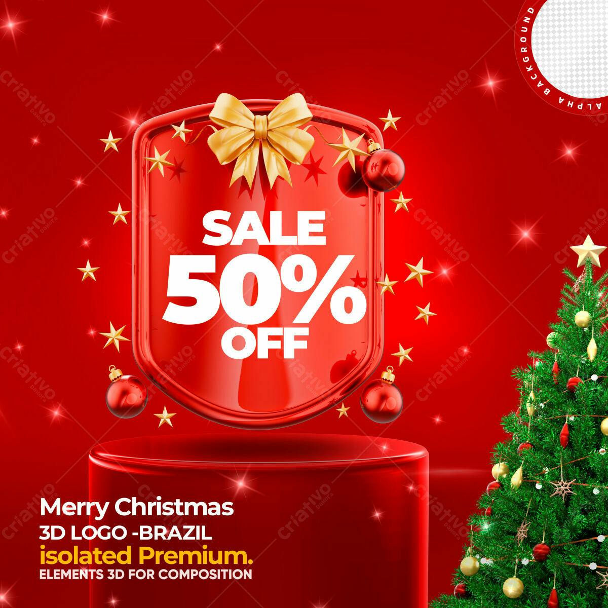 Selo 3D promocional natalino vermelho e dourado