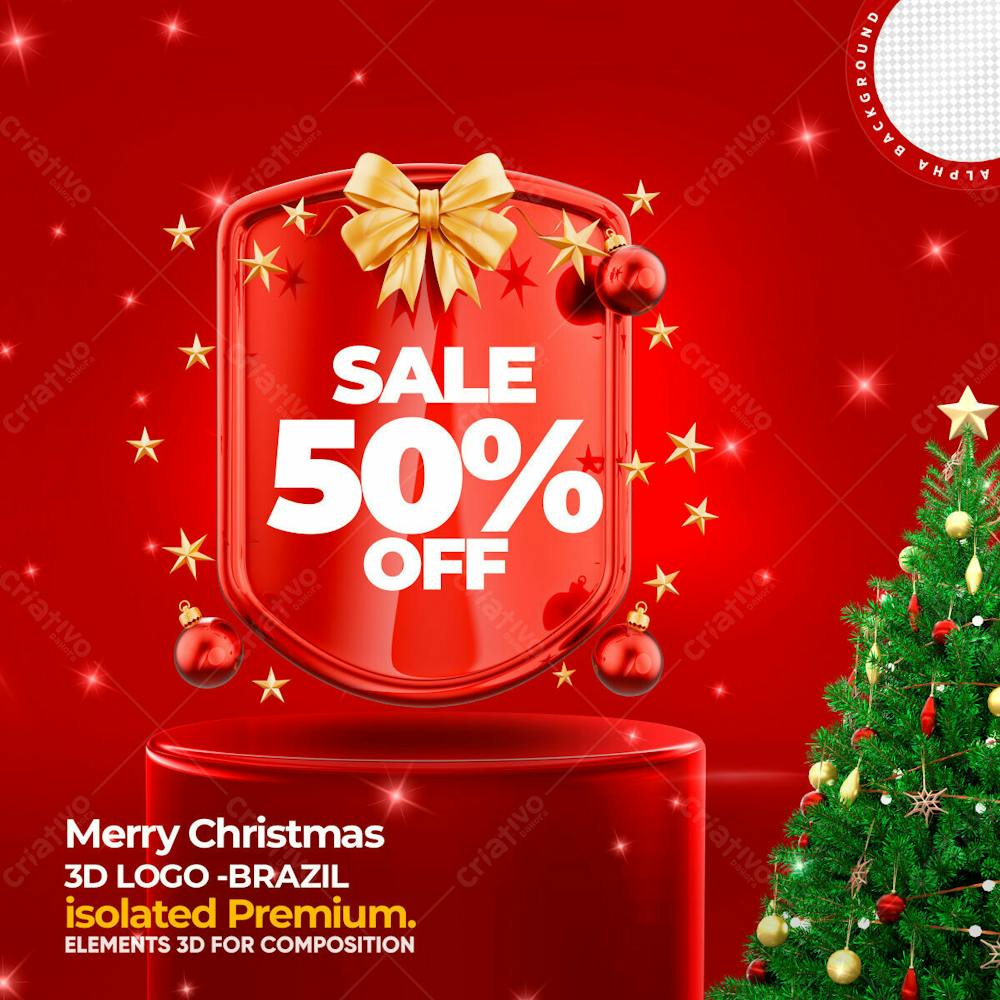 Elemento 3D Para Composicao Oferta 50% Natal Psd