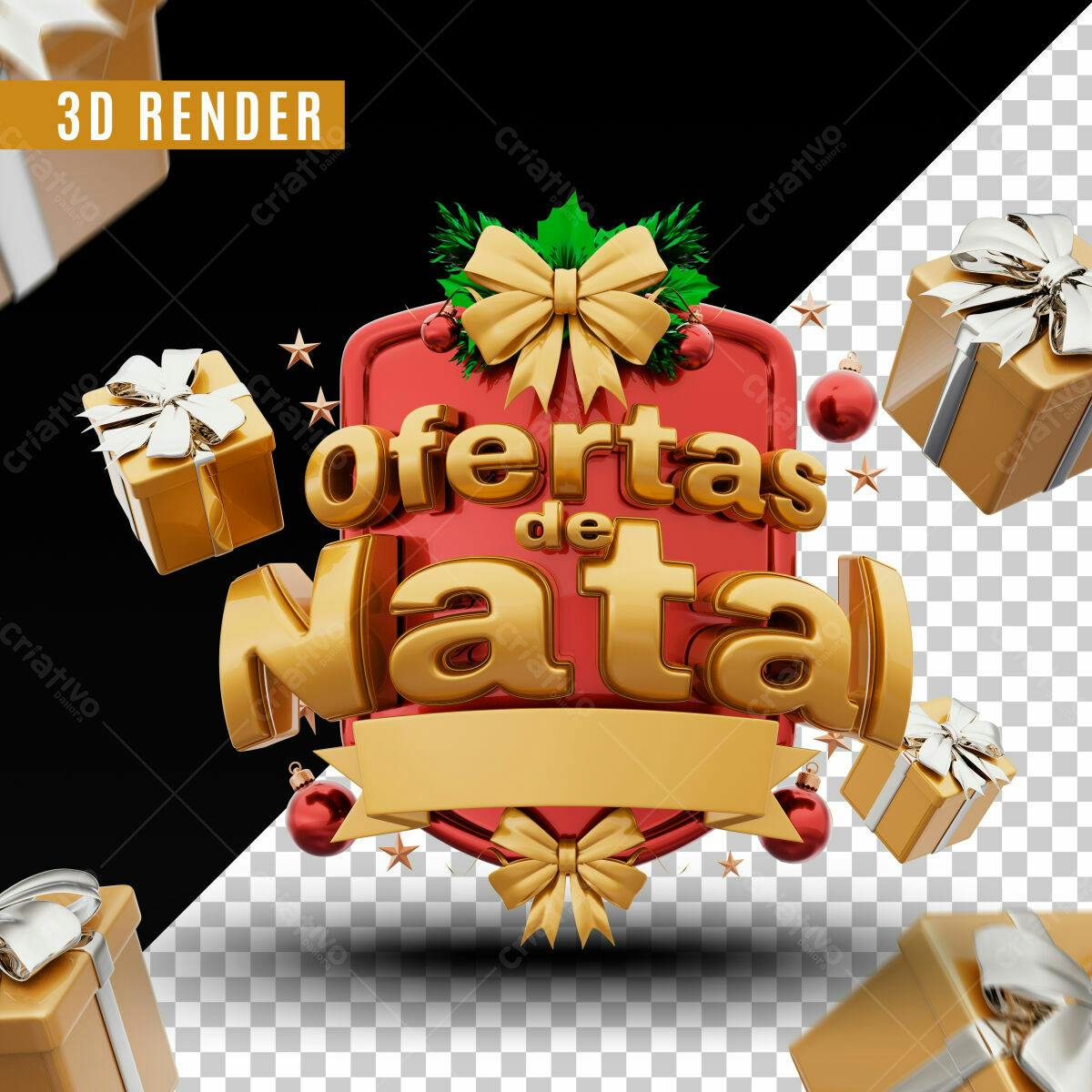 Selo 3D Natalino Vermelho e Dourado