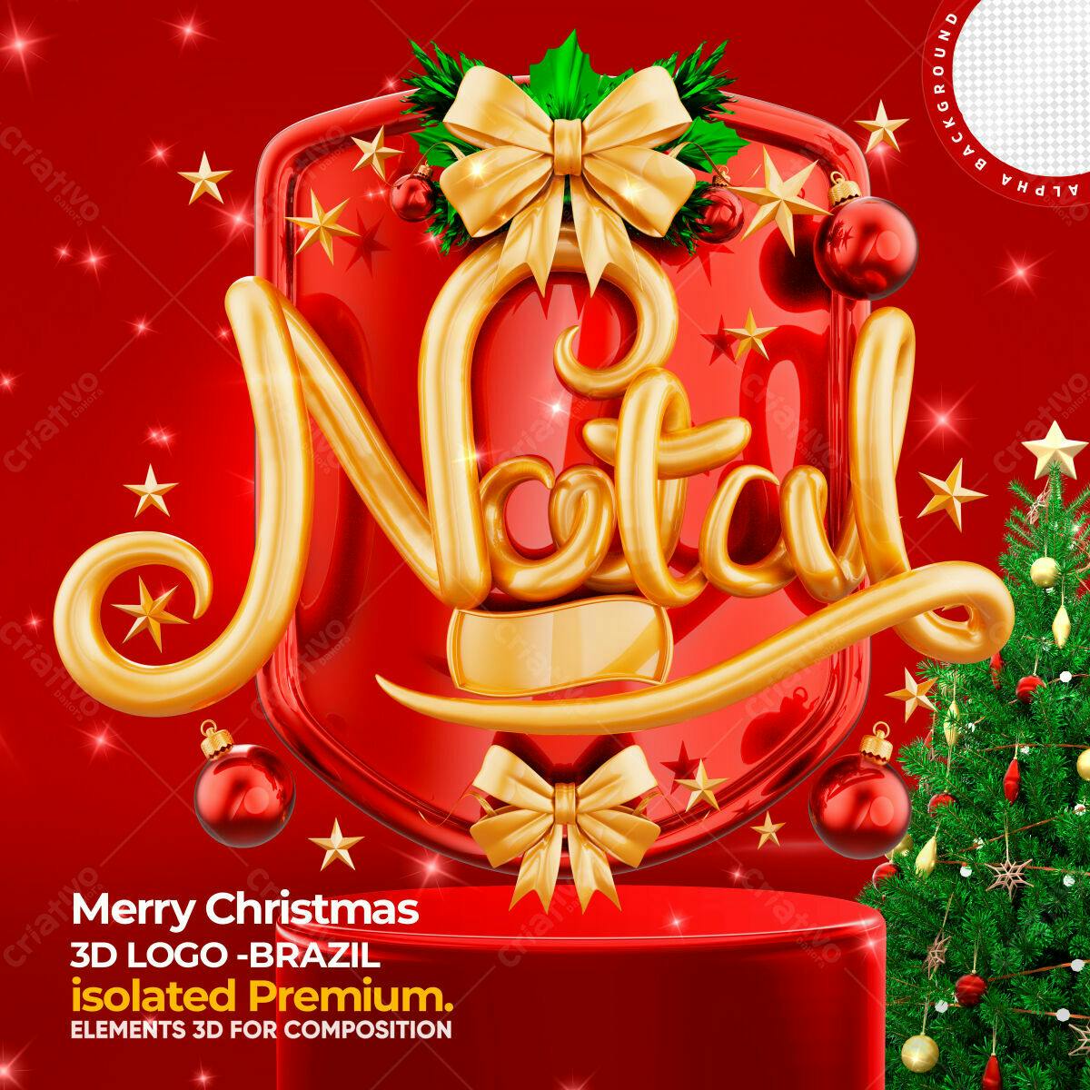 Selo 3D Natalino Dourado e Vermelho