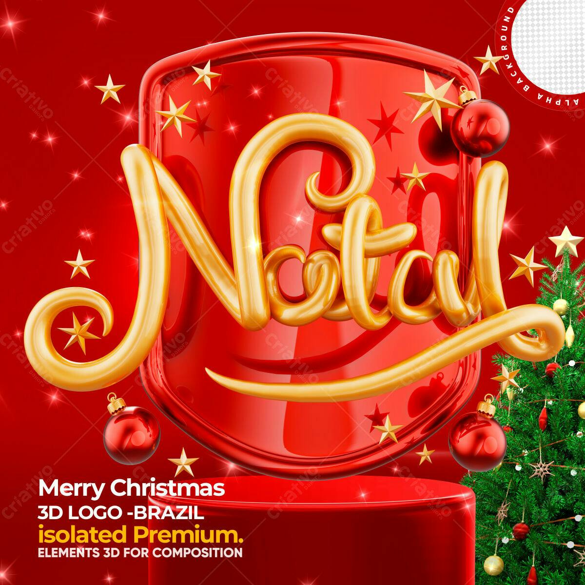 Selo 3D Natalino Dourado e Vermelho