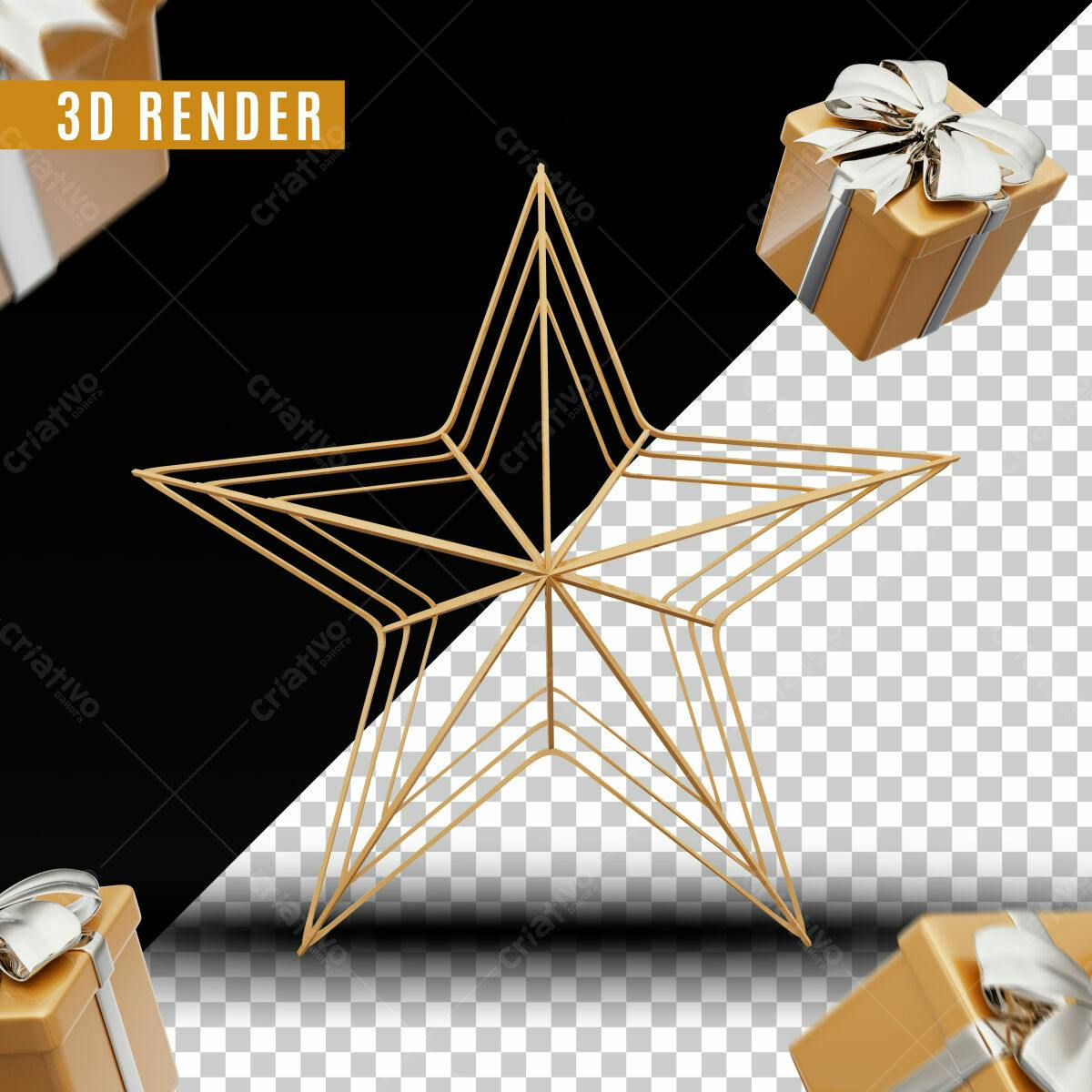 Selo 3D de premiação dourado em formato estrela