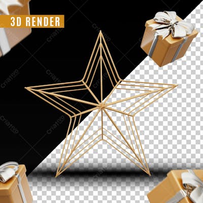 Estrela Natalina Elemento 3D Para Composicao Psd