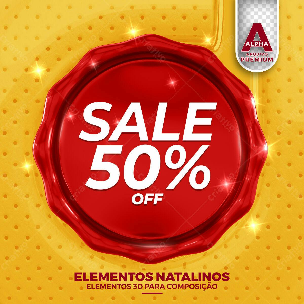 Selo 3D promocional vermelho lacre 50% off