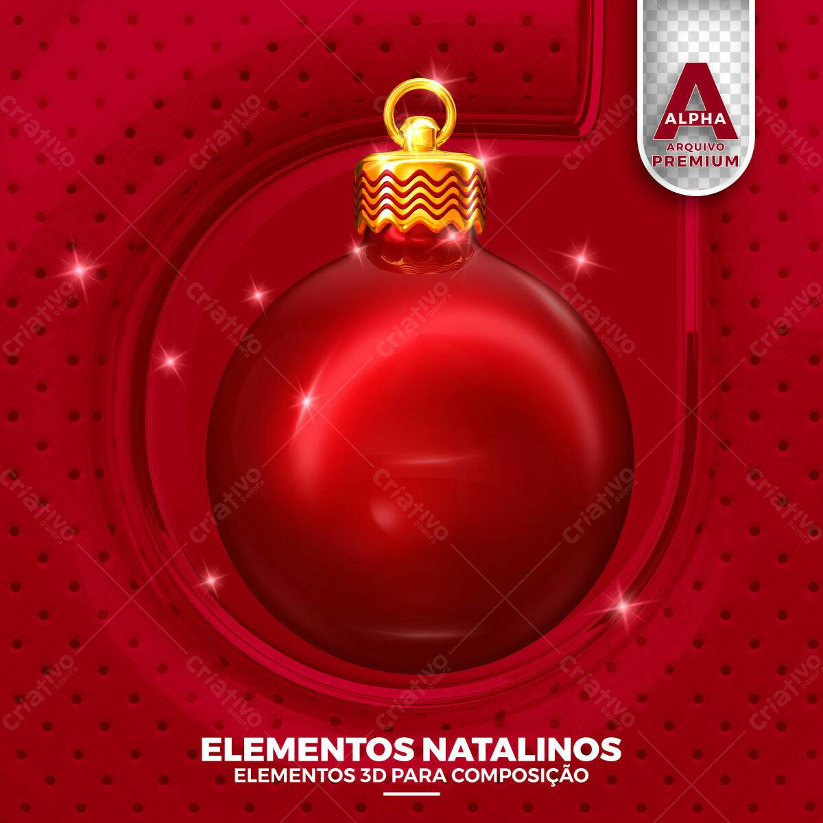 Selo 3D Natalino Esfera Vermelha e Dourada