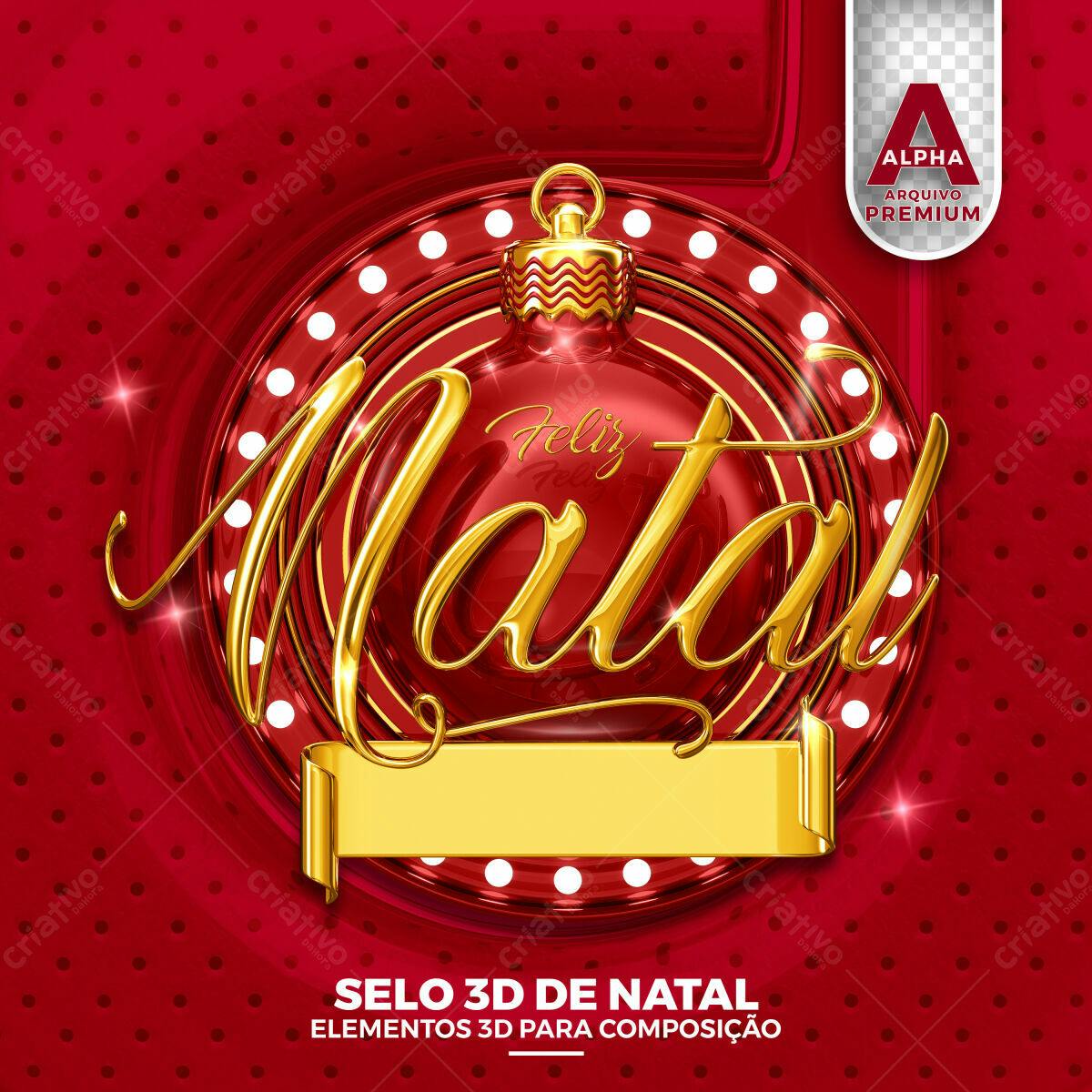 Selo 3D Natalino Dourado e Vermelho