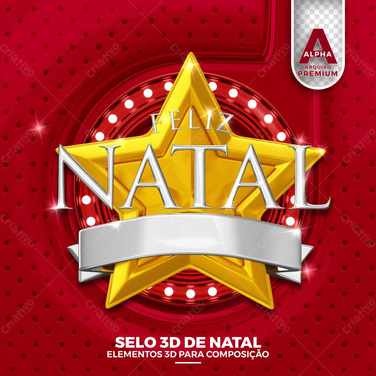 Selo 3D Natalino Estrela Dourada e Prata