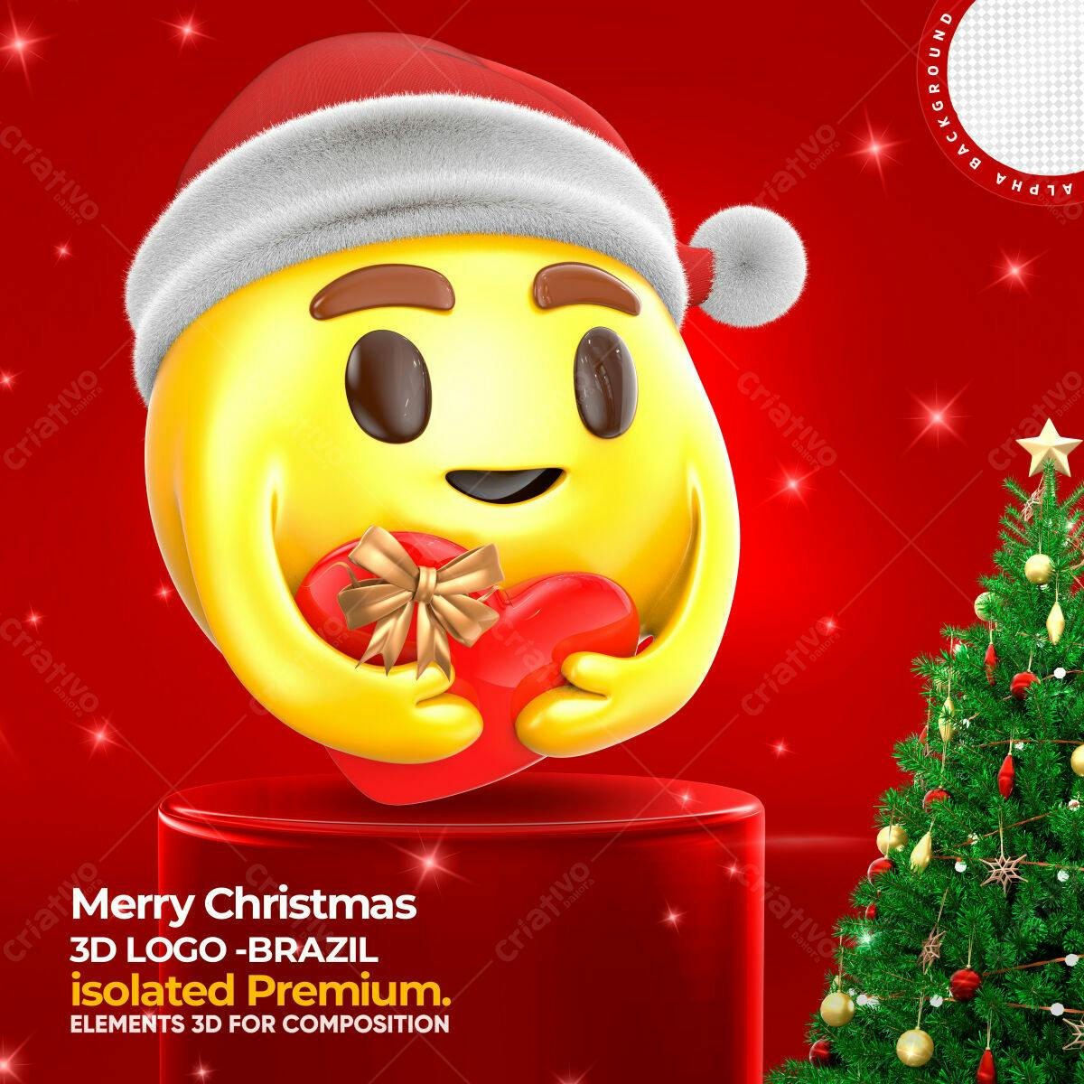 Selo 3D Natalino Emoji Amarelo e Vermelho