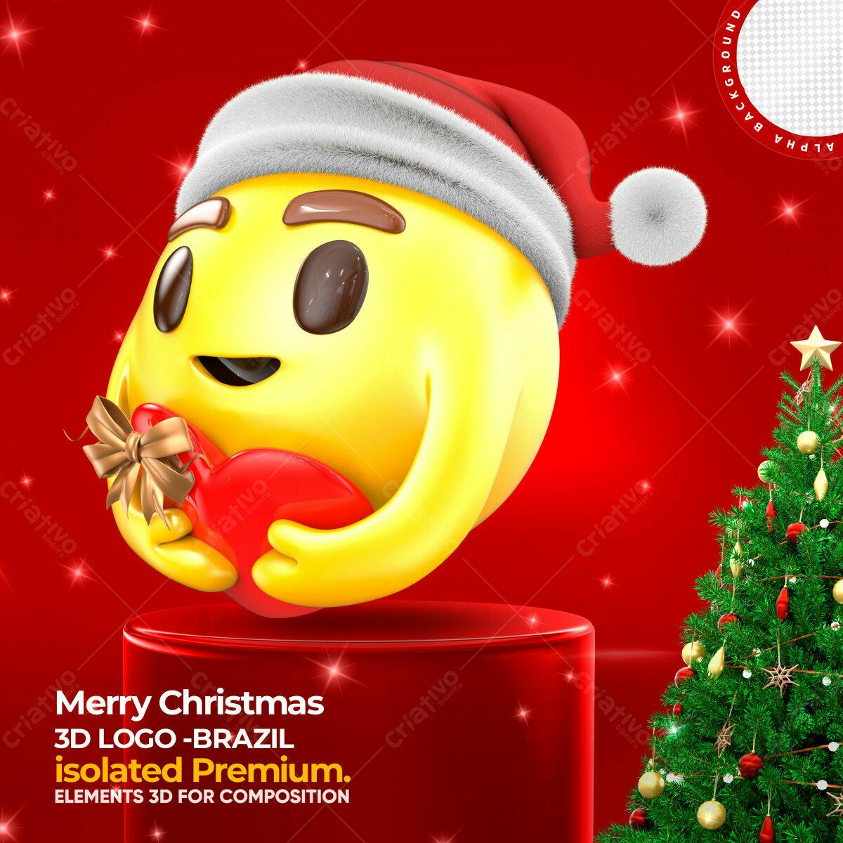 Selo 3D Natalino Emoji Amarelo e Vermelho