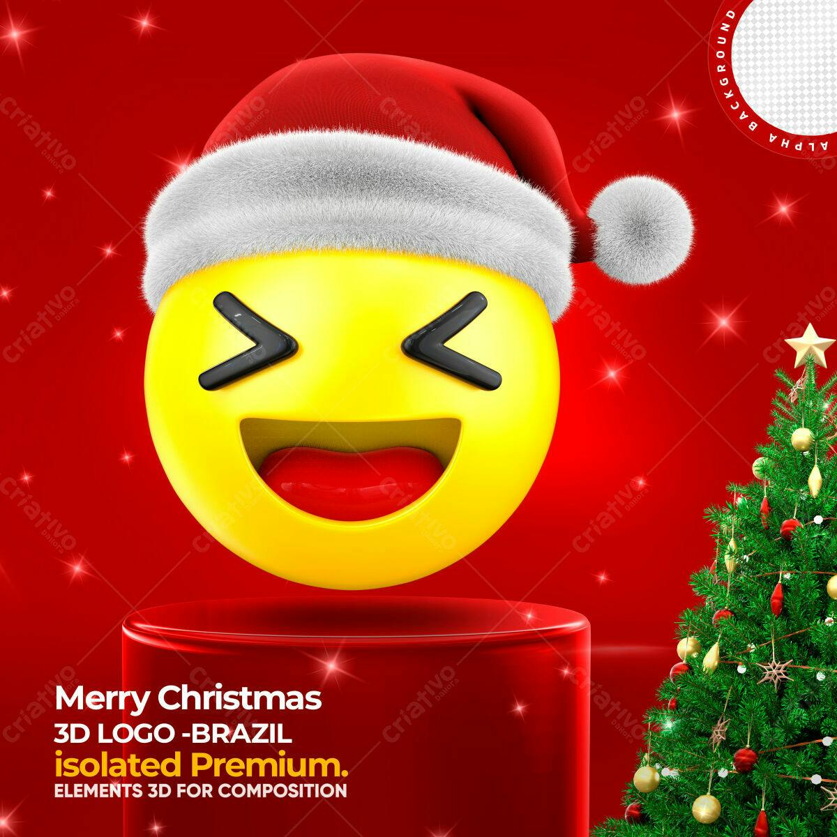 Selo 3D Natalino Emoticon Amarelo e Vermelho