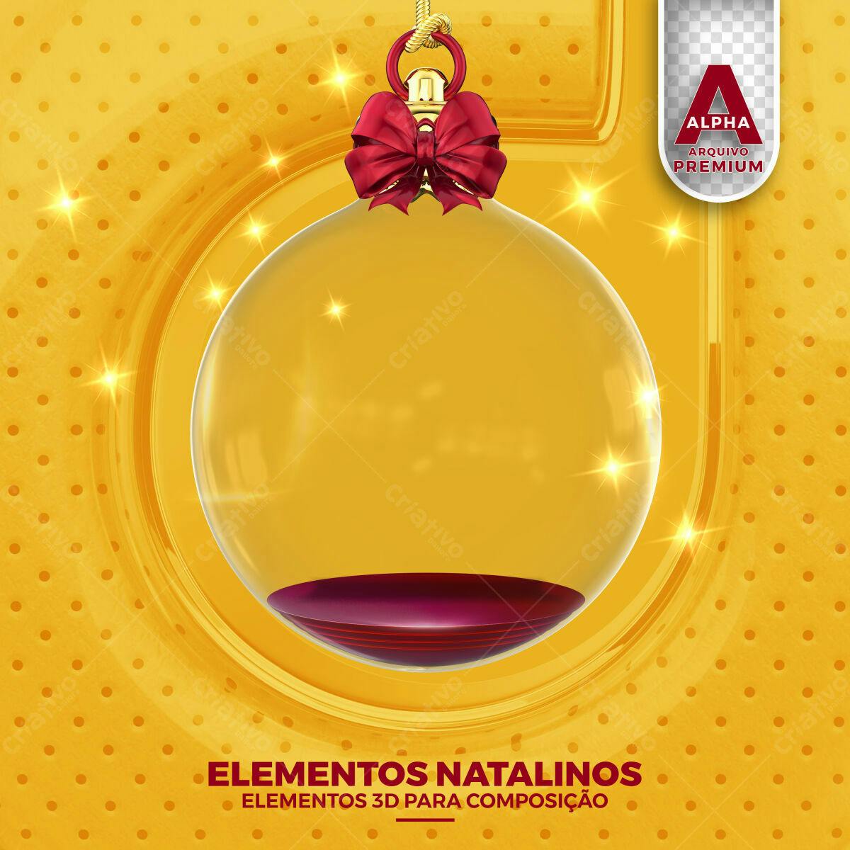 Selo 3D Natalino Esfera Dourada e Vermelha