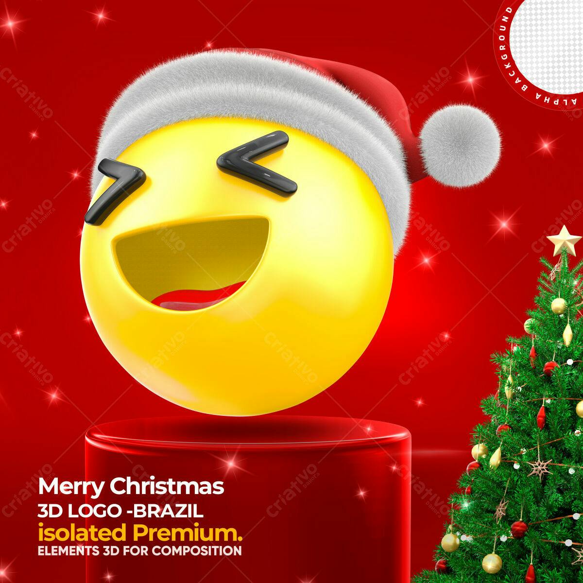 Selo 3D Natalino Emoticon Amarelo e Vermelho