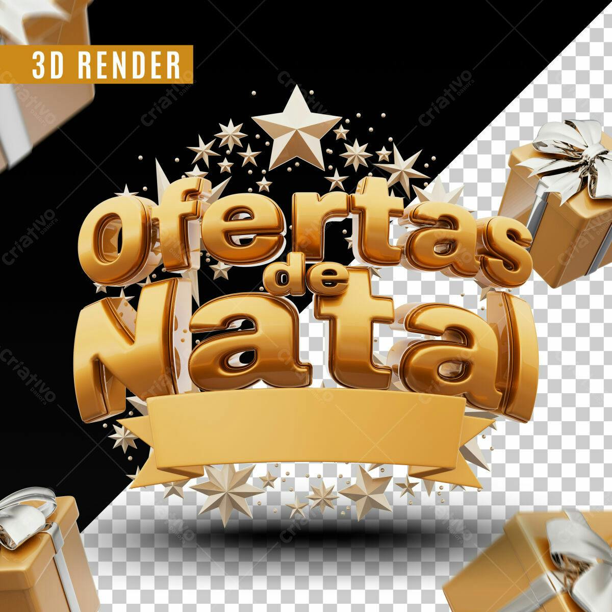 Selo 3D Natalino dourado com estrelas