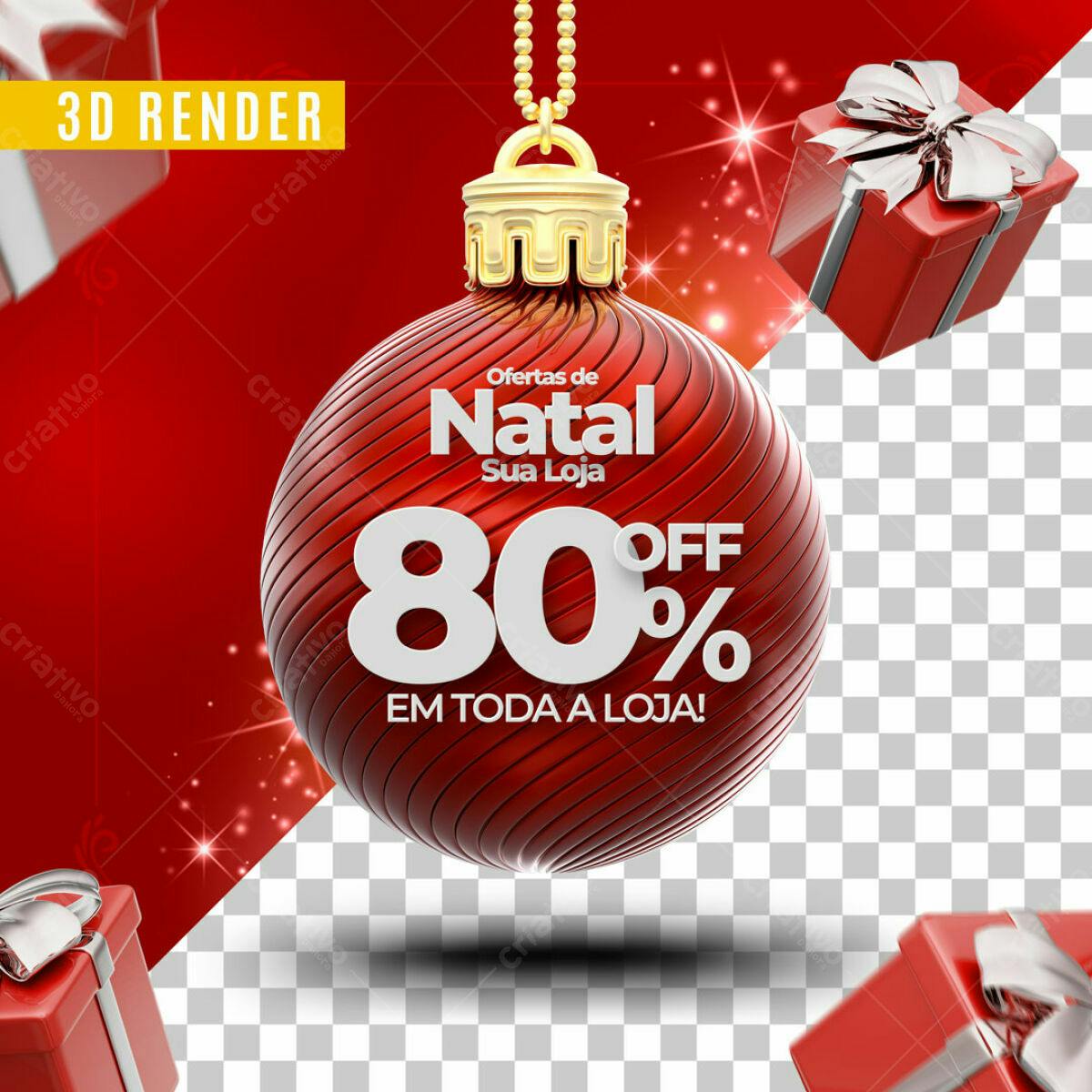 Selo 3D promocional Natal vermelho e dourado