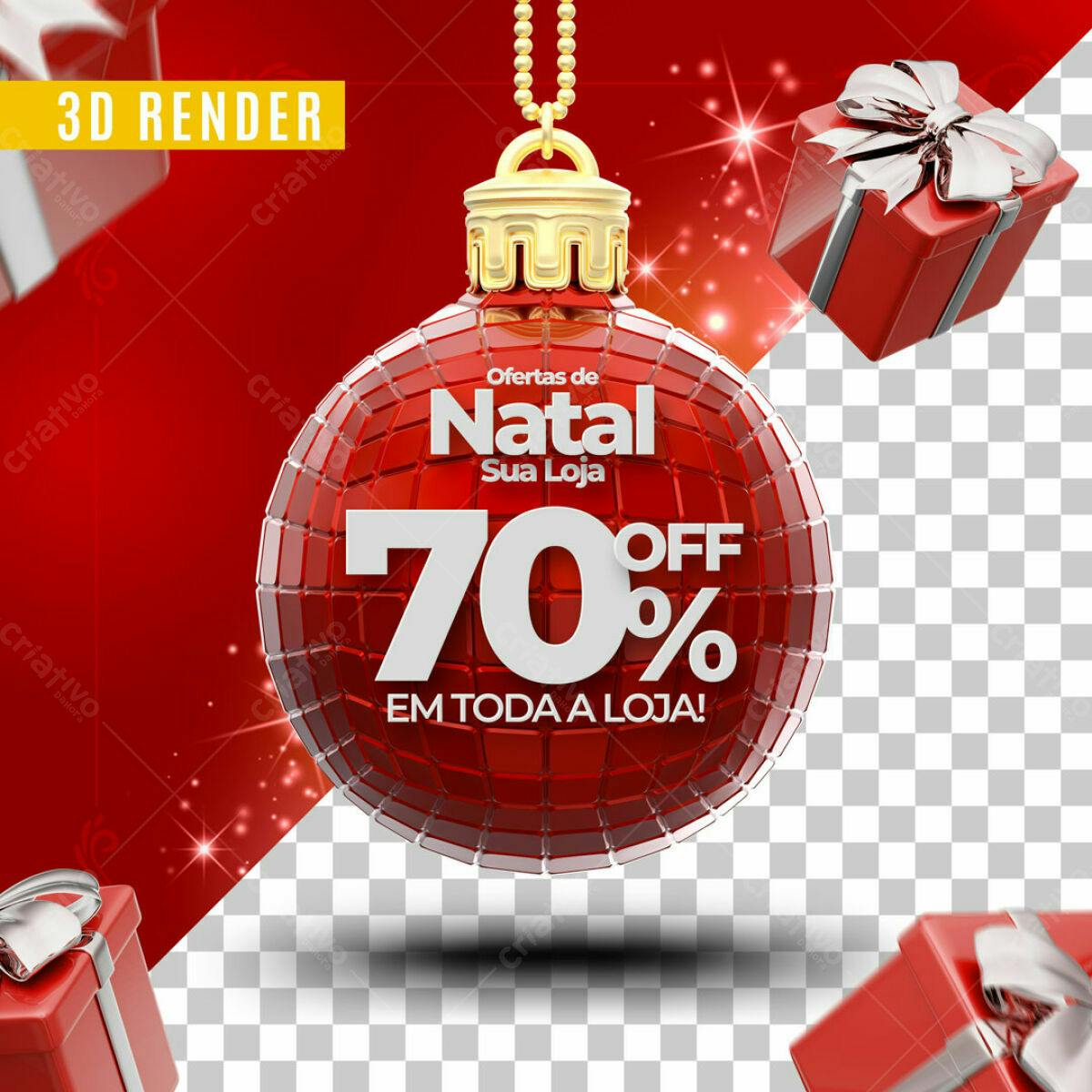 Selo 3D promocional Natal vermelho e dourado
