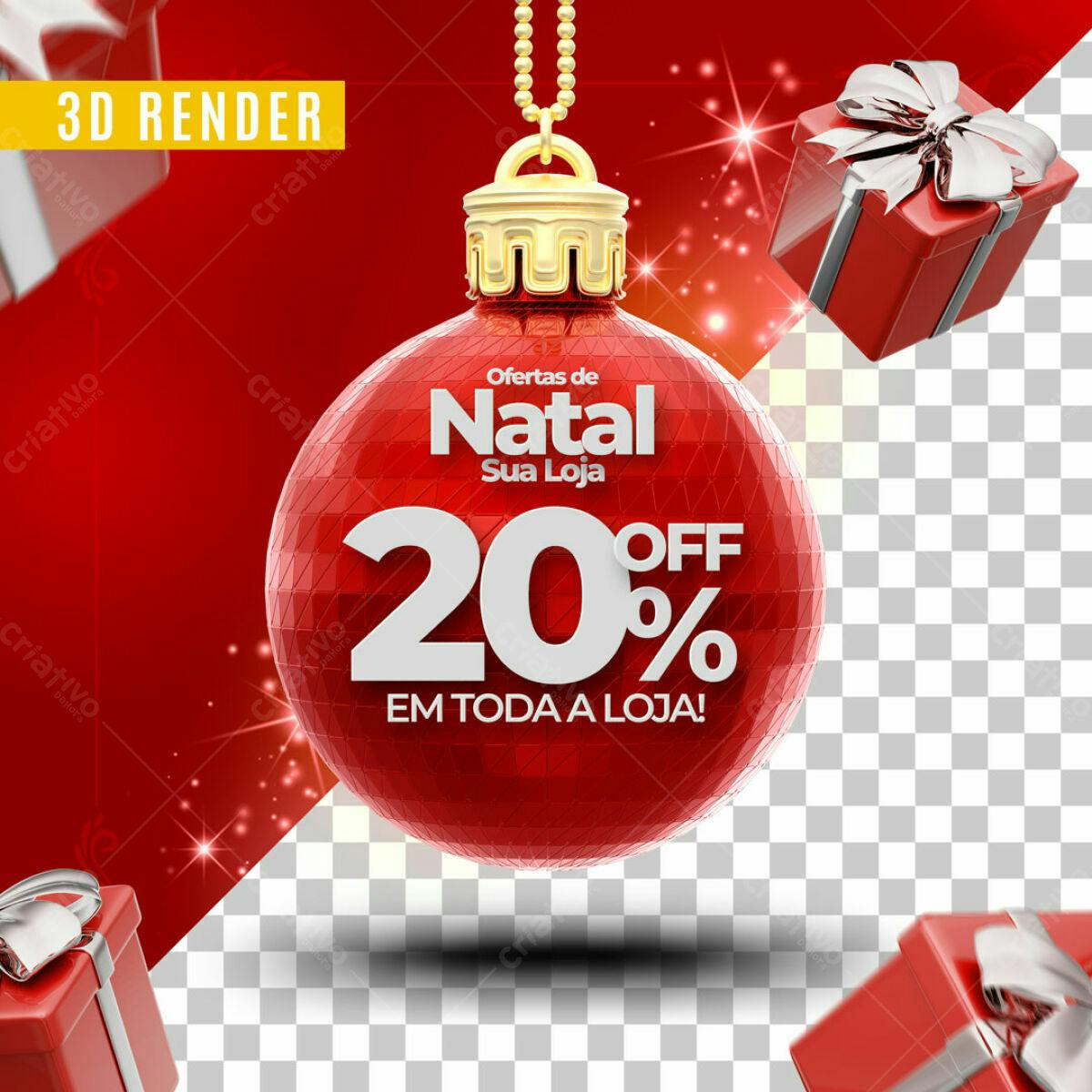 Selo 3D Natalino Vermelho e Dourado Ornamento