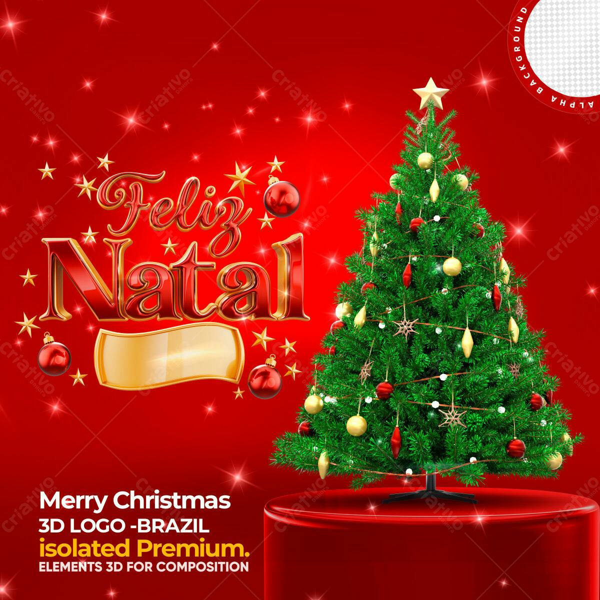 Selo 3D Natalino Vermelho e Dourado