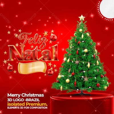 Feliz Natal Selo 3D Elementos Natalino Para Composicao Psd Editavel