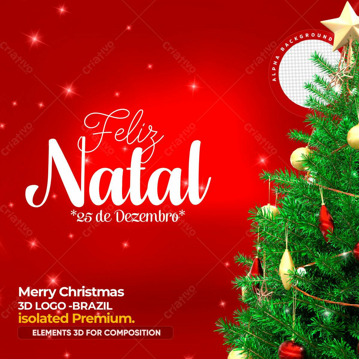 Selo 3D Natalino Vermelho e Dourado