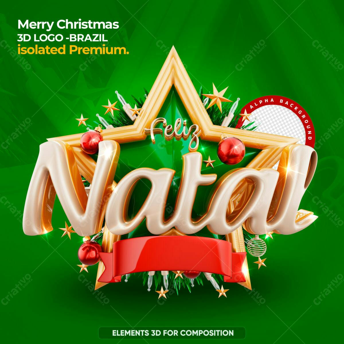Selo 3D Natalino dourado e bege com estrela
