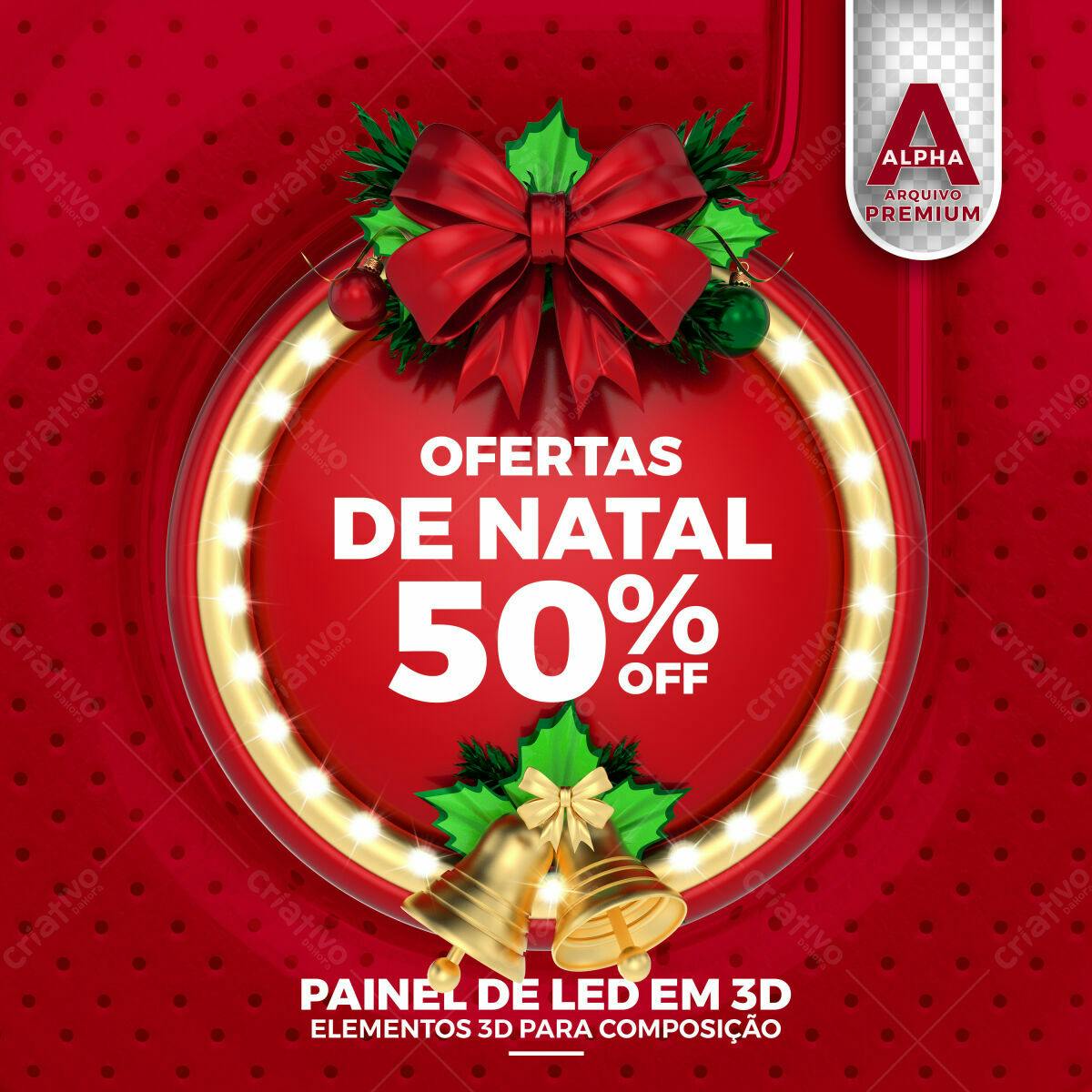 Selo 3D Natalino Dourado e Vermelho
