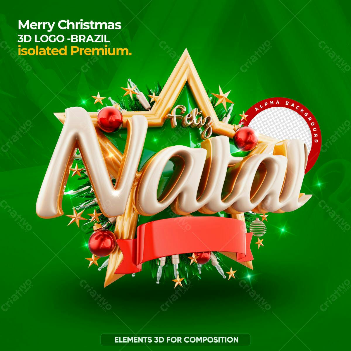 Selo 3D Natalino Dourado e Bege Estrela