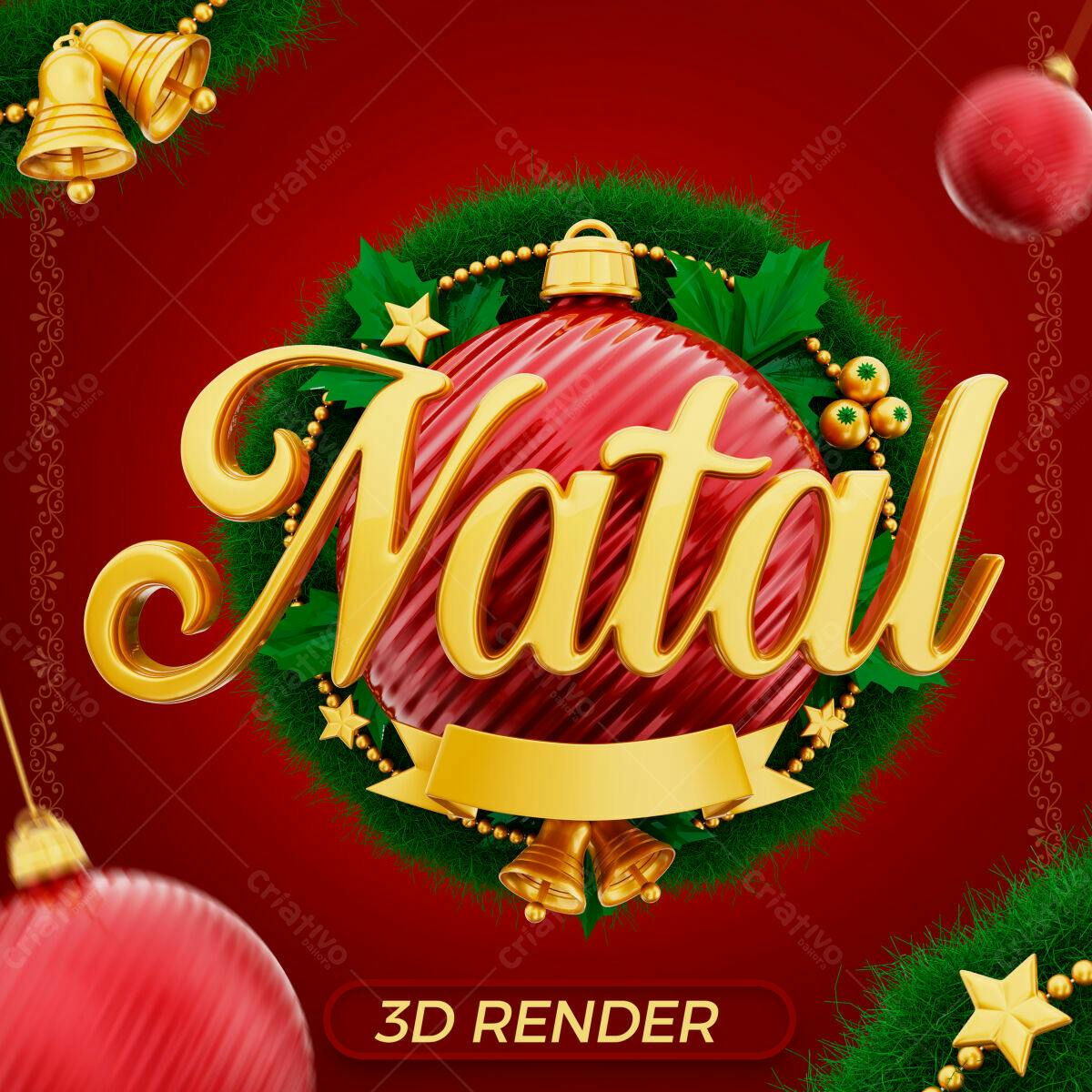 Selo 3D Natalino dourado e vermelho