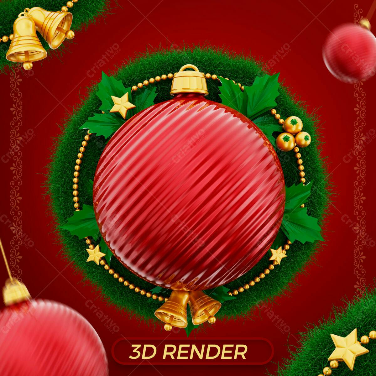 Selo 3D Natalino Vermelho Brilhante
