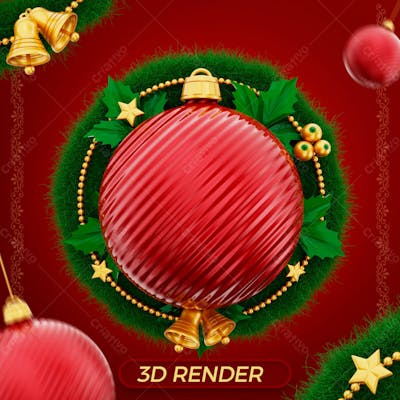 Bola De Natal Vermelha Elemento 3D Para Composicao Psd