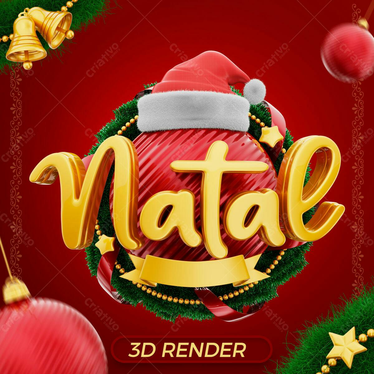 Selo 3D Natalino Vermelho e Dourado