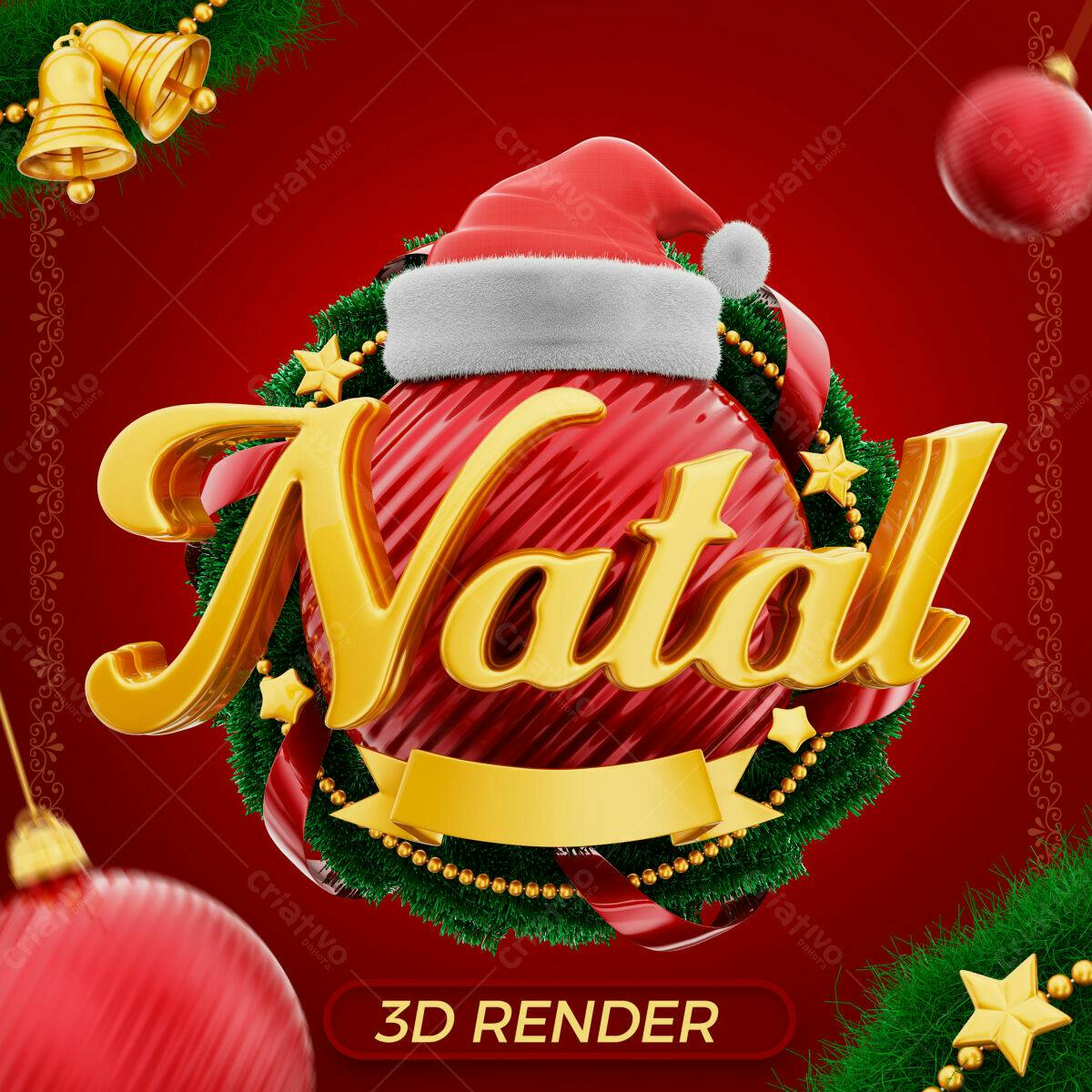 Selo 3D Natalino Vermelho e Dourado