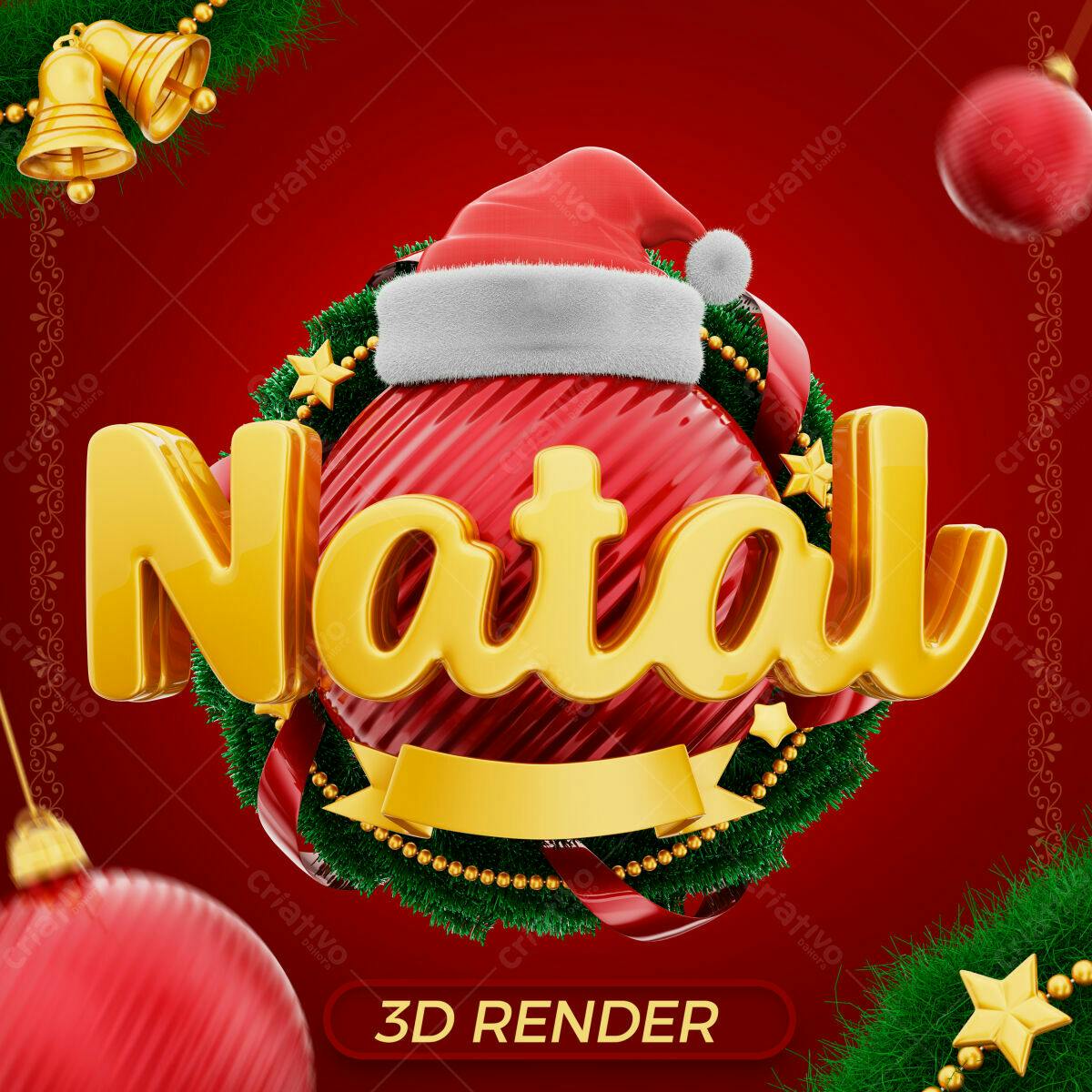 Selo 3D Natalino dourado e vermelho