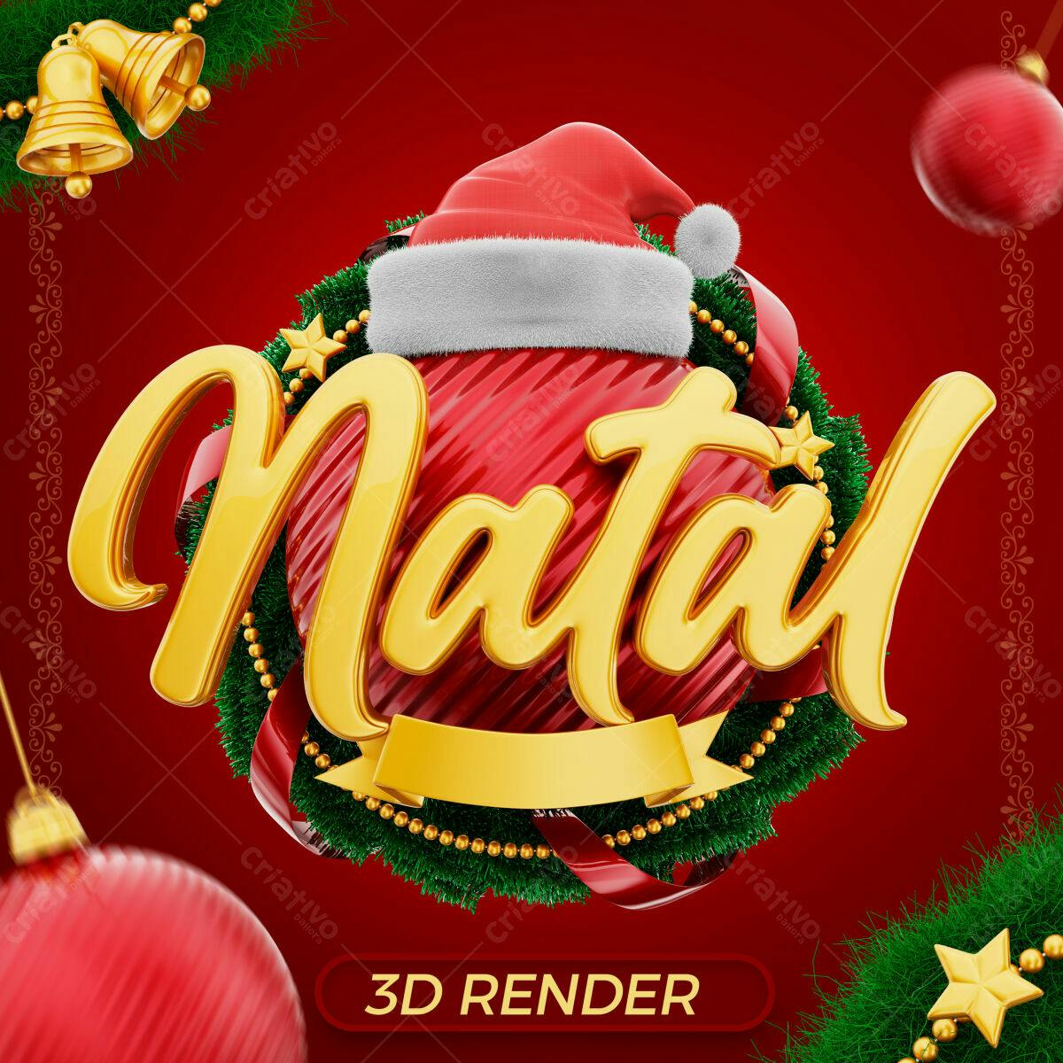 Selo 3D Natalino dourado e vermelho