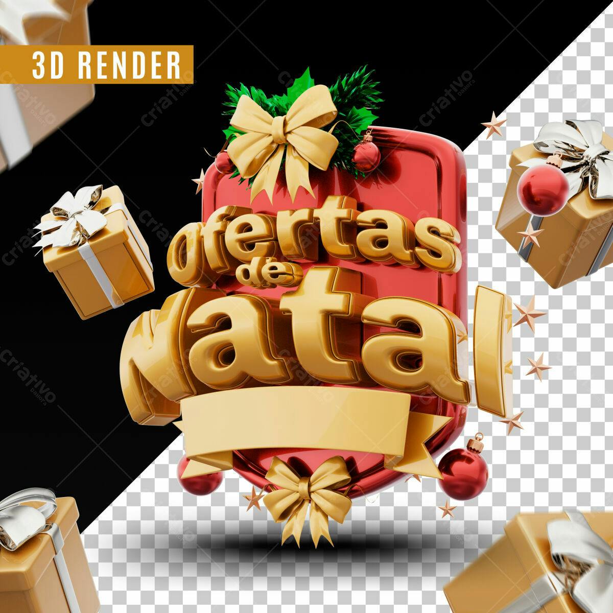 Selo 3D Natalino dourado e vermelho promocional